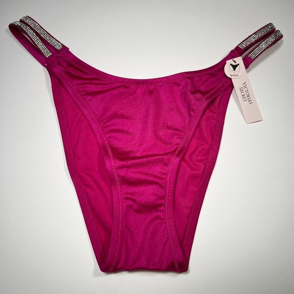 Victoria Secret Medium M Cheeky Brazilian Bikini Bottom Shine Strap Berry Blush - Picture 1 of 7